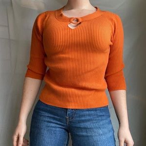 Orange Y2k Ribbed silk blend "sexy velma dinkley" sweater- 3/4 Sleeve Size L